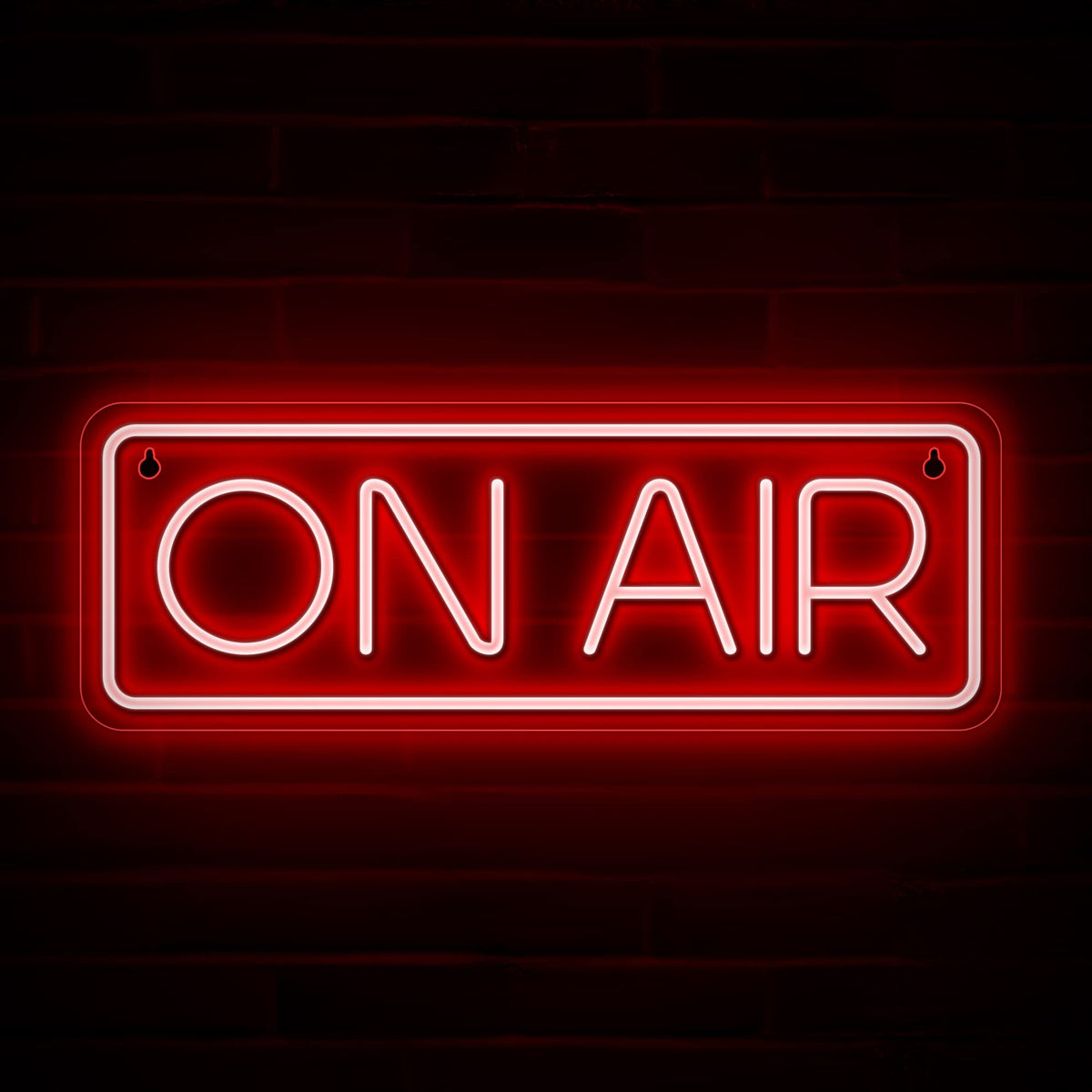 Lumoonosity On Air neon sign front view glowing red to elevate streaming backgrounds