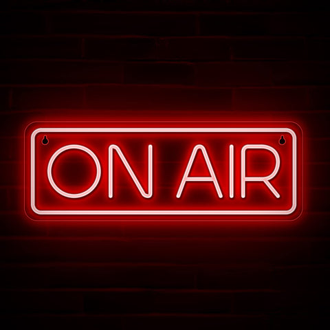 Lumoonosity On Air neon sign front view glowing red to elevate streaming backgrounds