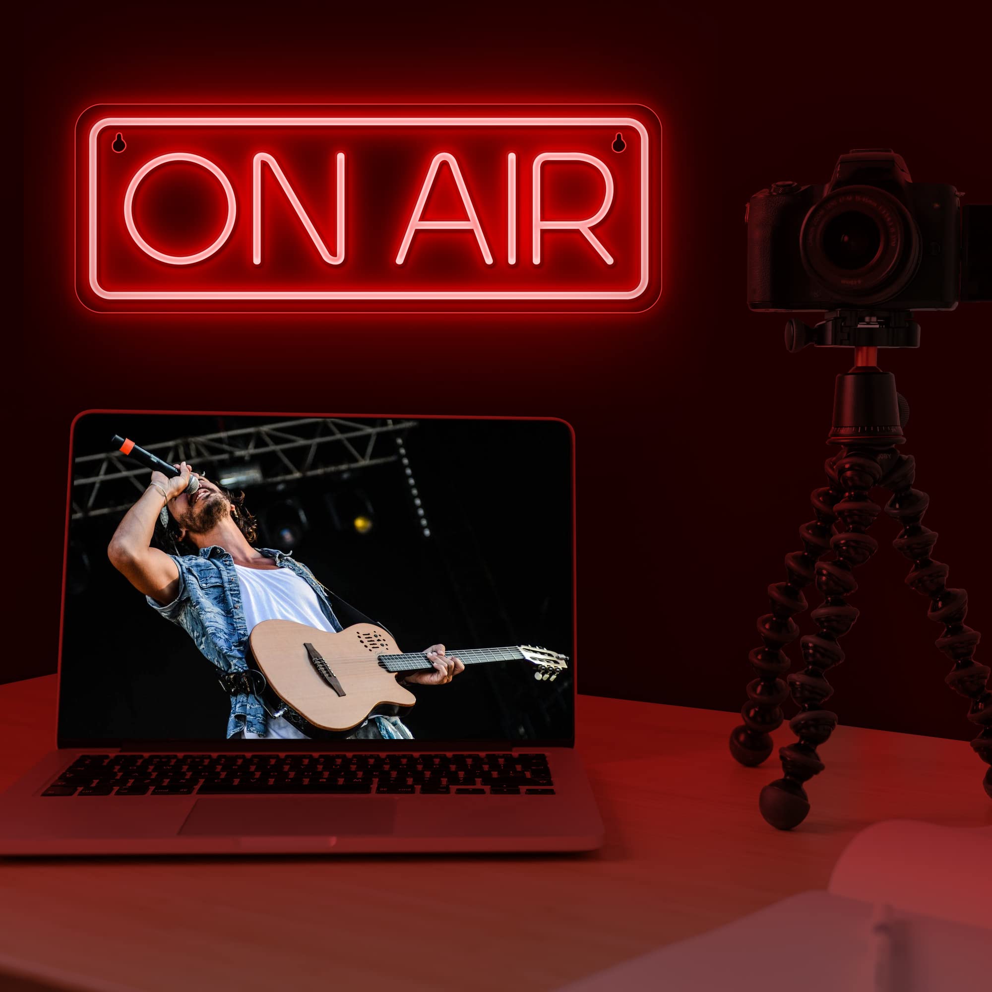 Lumoonosity On Air neon sign studio background adds personality to live streams