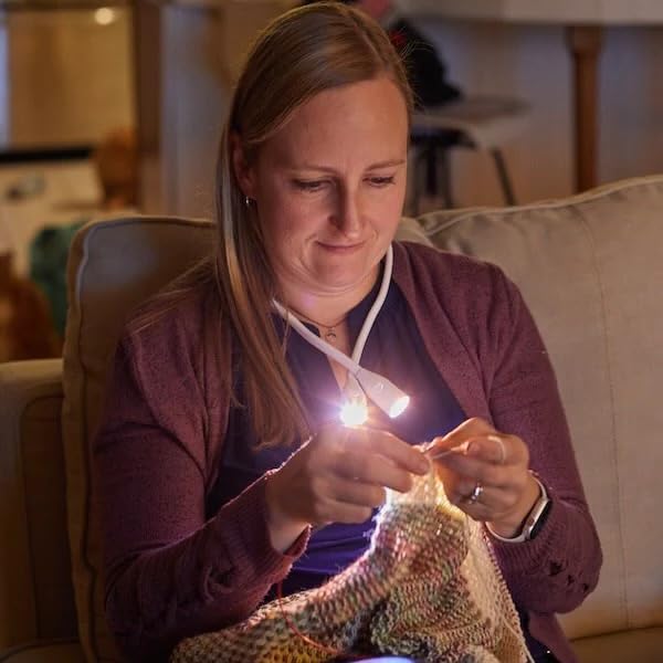 LUMOS Knitting Light adjustable color temperature settings for precise stitches.