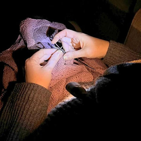 LUMOS Knitting Light is travel-friendly for knitting on the go.