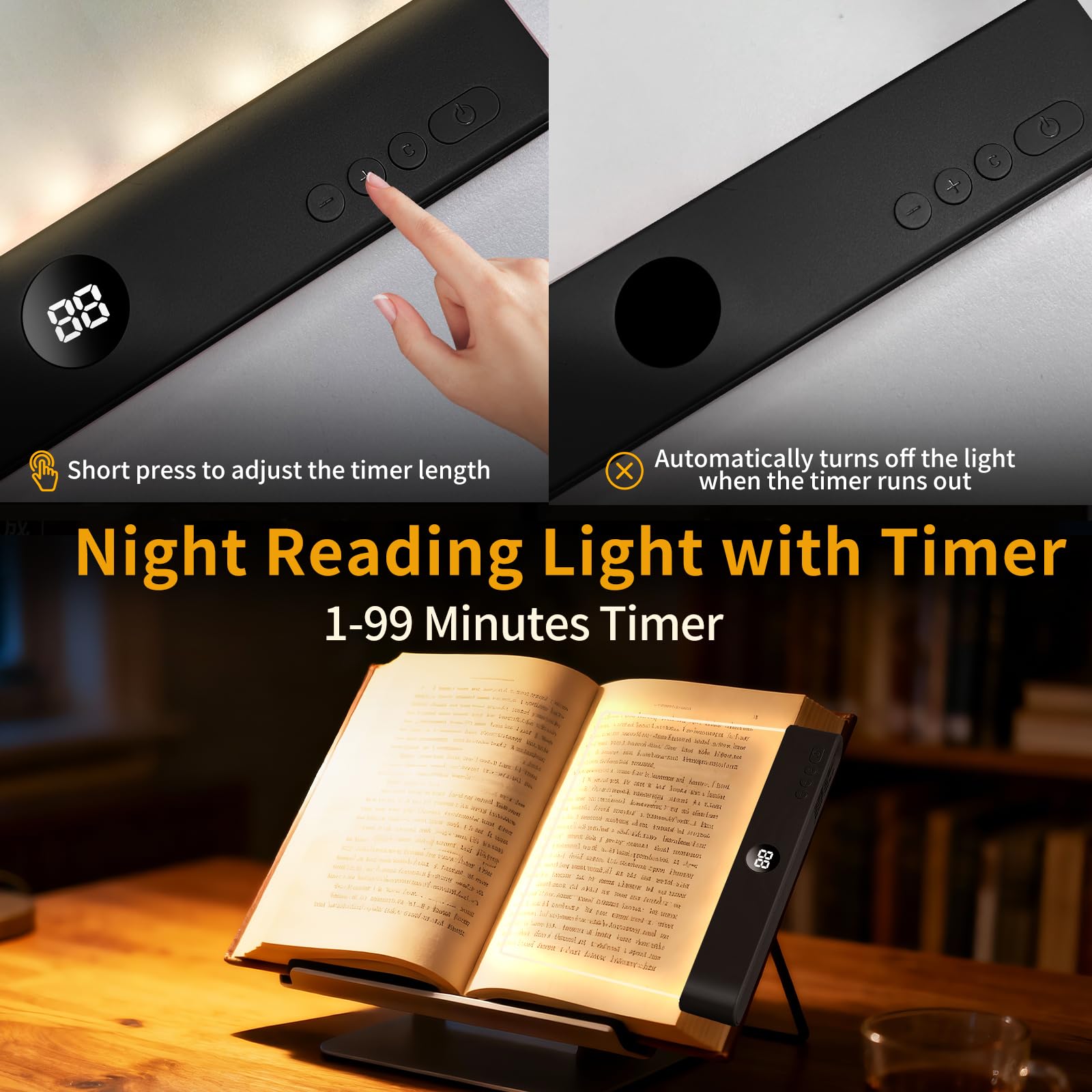 Lumoza Book Light three-colors mode featuring warm, white, natural options