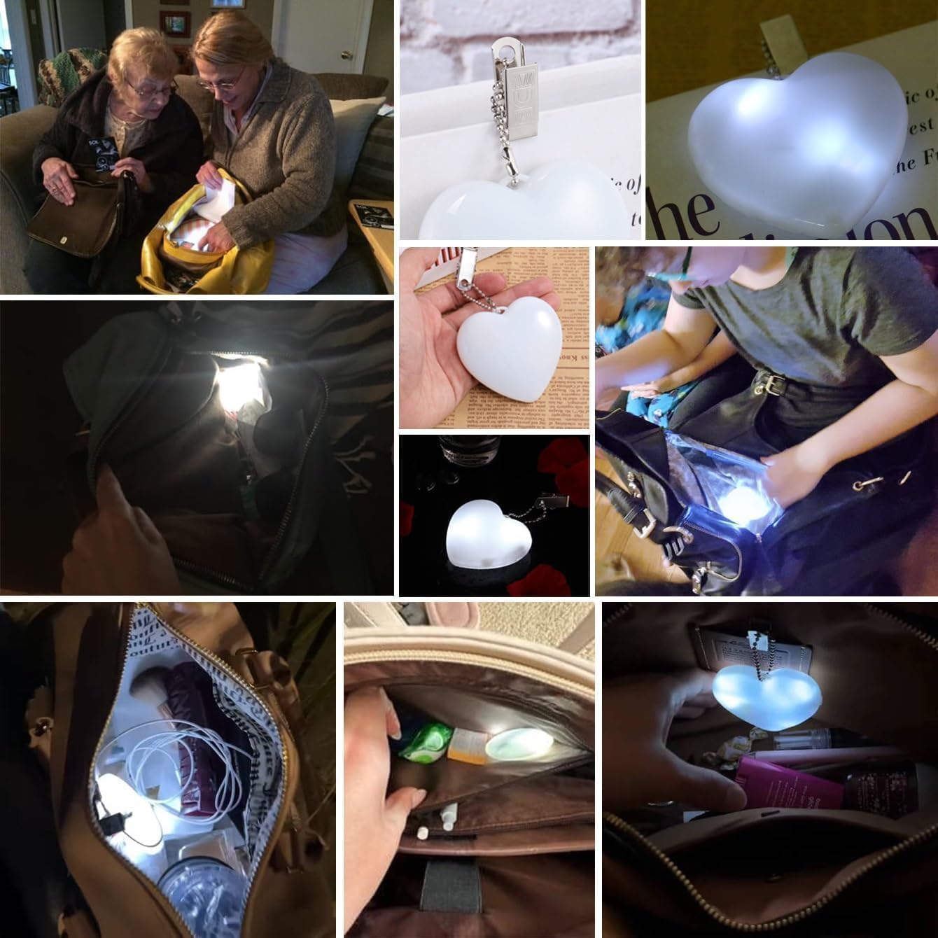 Lumoza Purse Light in use at night for easy finding items