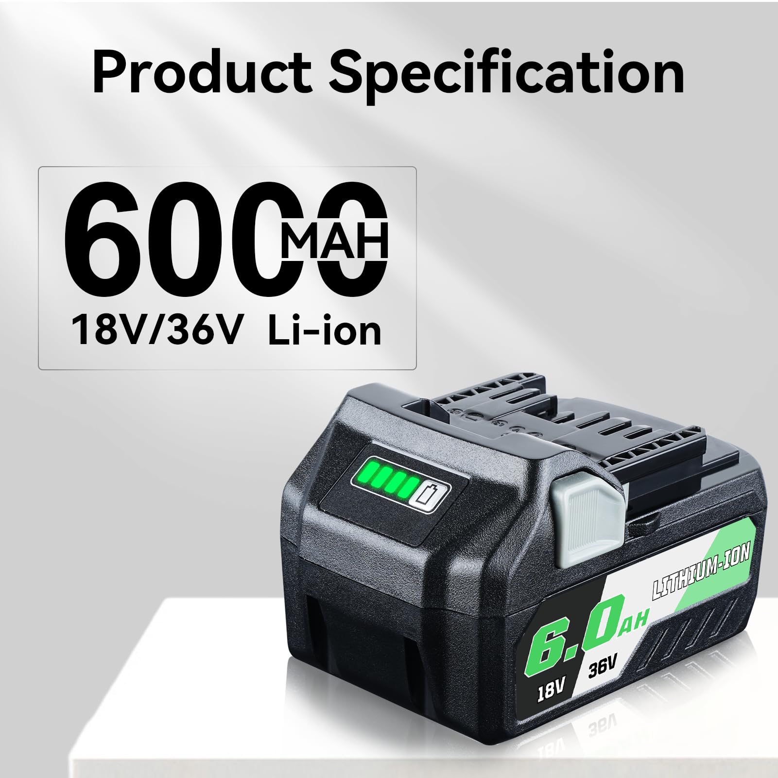 LUMSING battery for Metabo 372121M, back view, extended runtime