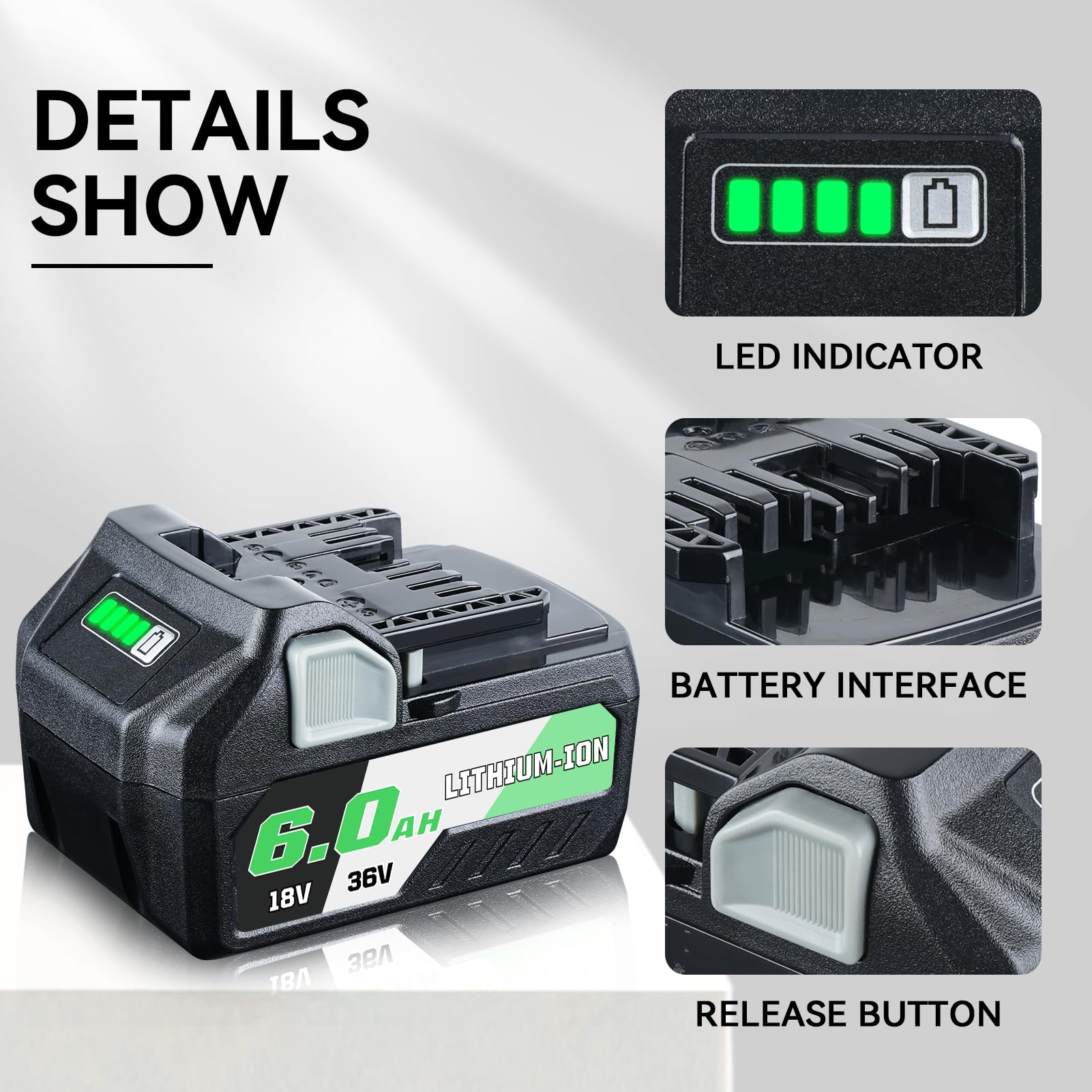 LUMSING BSL36A18 compatible slide-type battery, side view for smooth operation