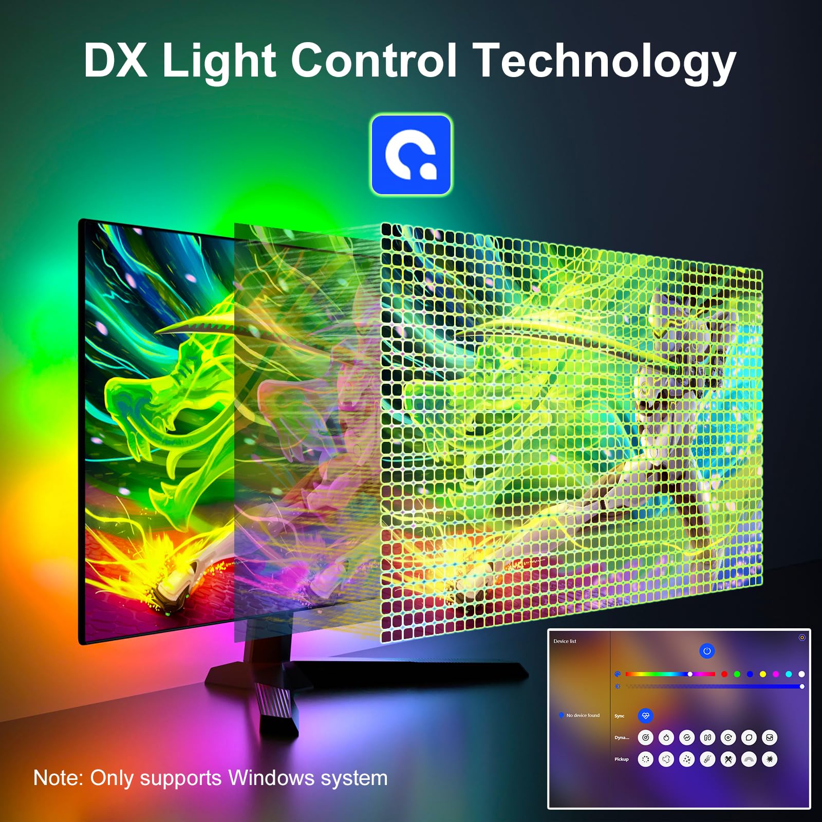 Lumtang LED strip lights sync with the screen for a cool gaming atmosphere.