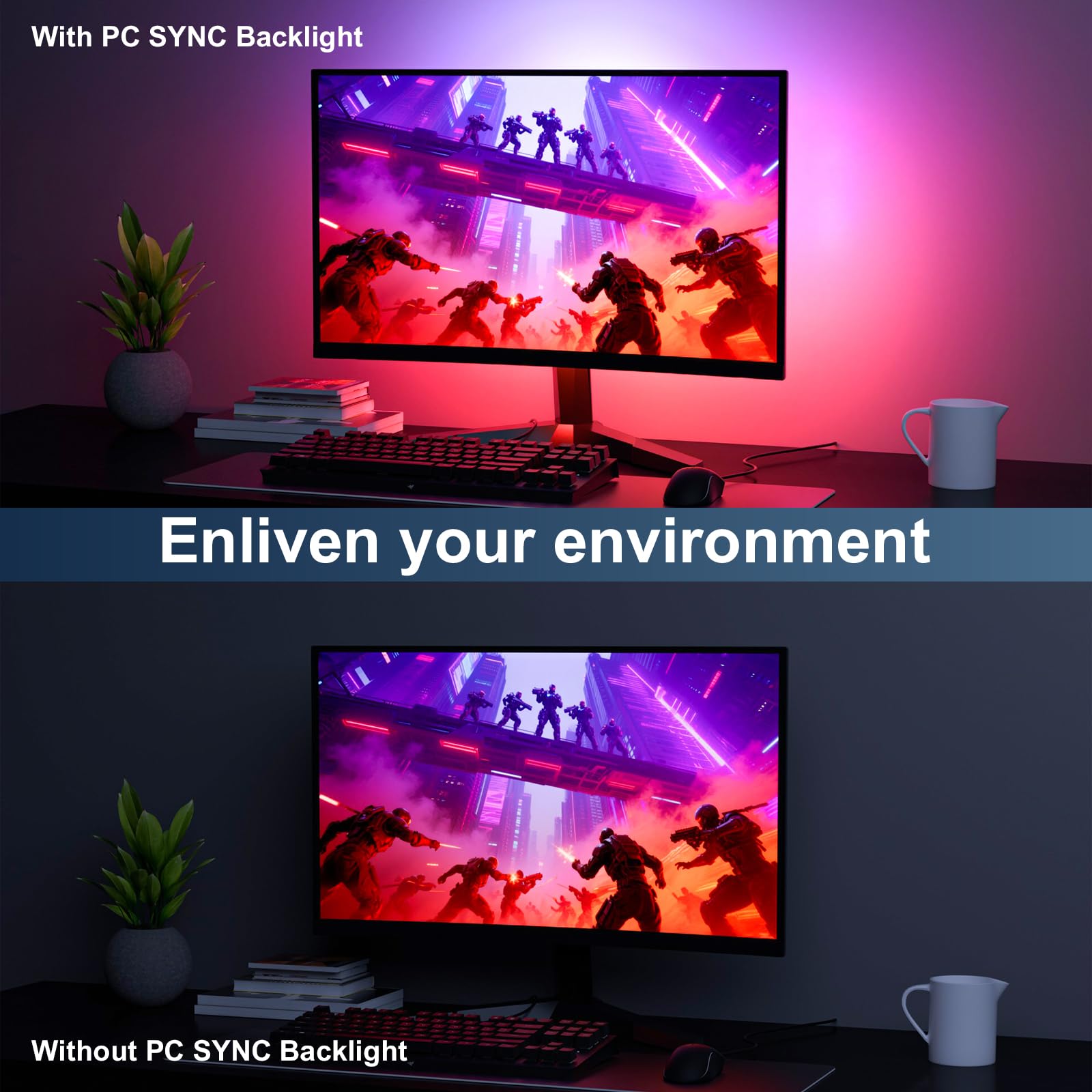 Lumtang color-sync strips enhance movies and games with ambient, behind-the-monitor glow.