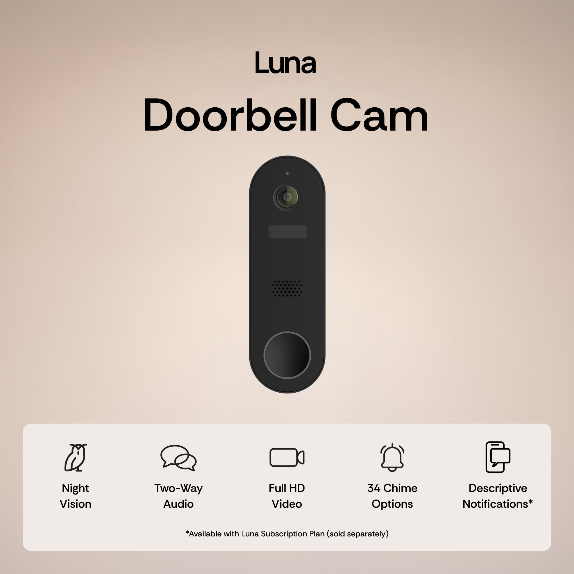 Luna Doorbell Camera day and night vision illustrating all‑day porch visibility.