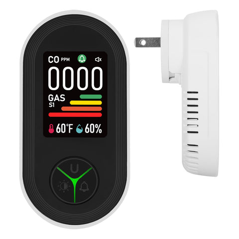 Lunarlipes plug-in CO and gas detector front view with real-time data display for peace of mind