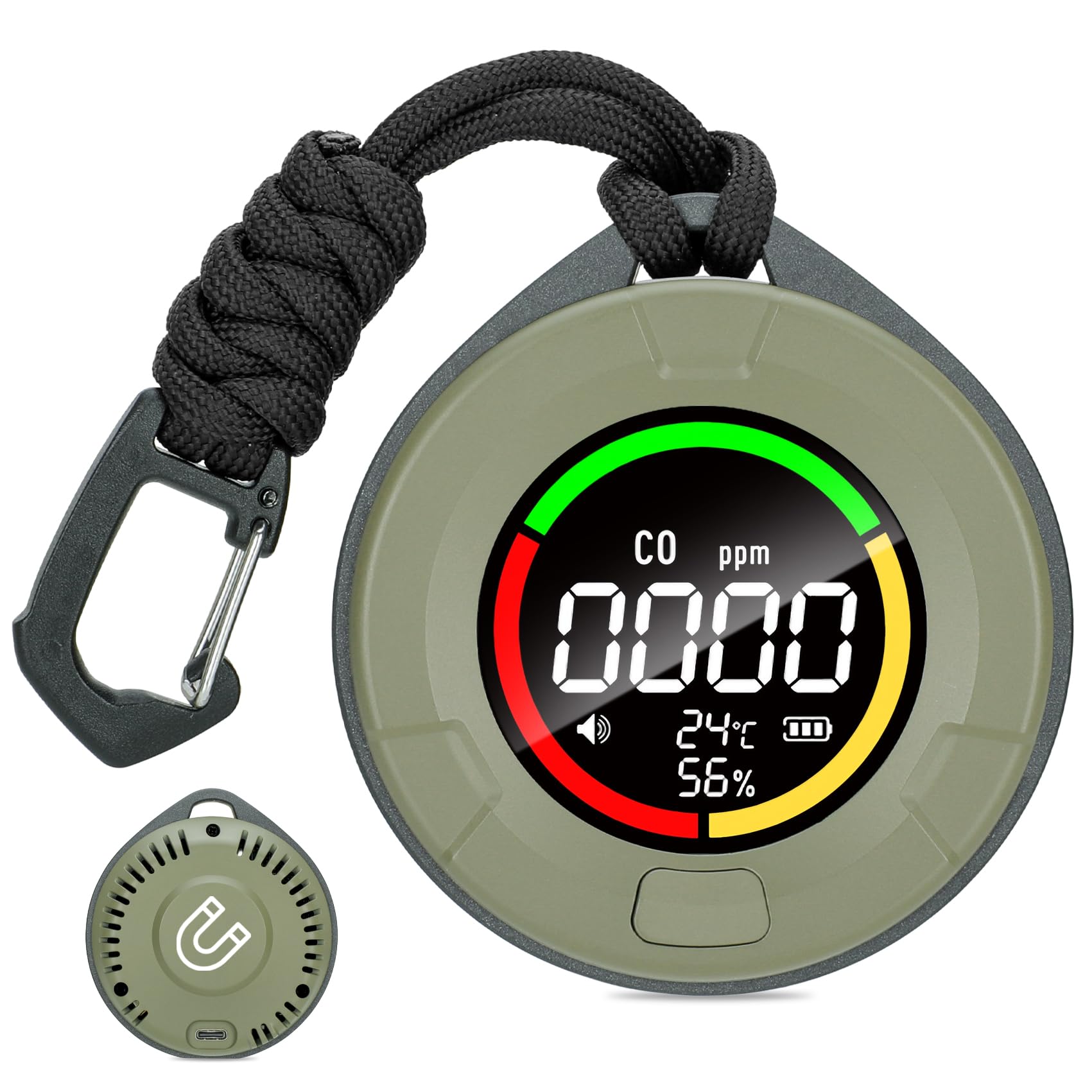 Lunarlipes portable CO detector in travel case showing compact design and safety monitoring