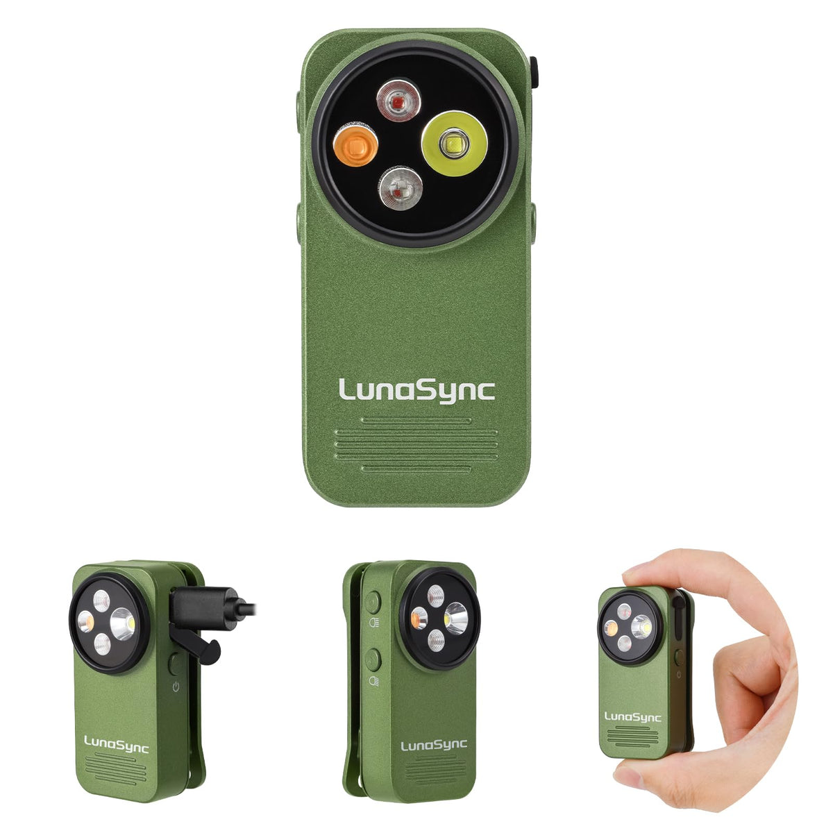 LunaSync EDC flashlight clipped to gear for hands-free illumination.