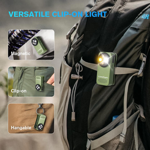 LunaSync flashlight with magnetic base attached to metal surface.