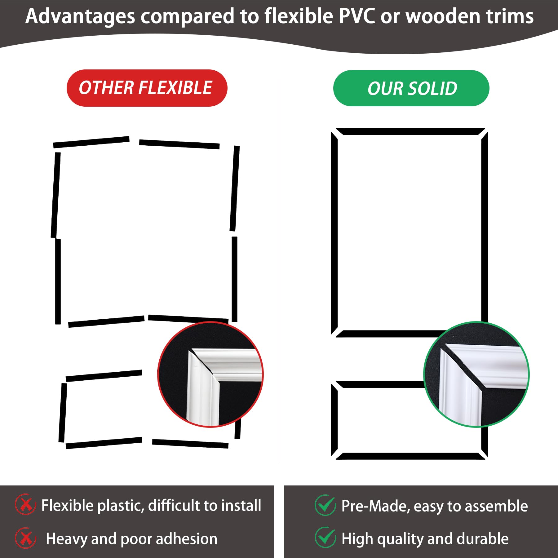 Lunghaa versatile molding for wall surfaces: indoors and outdoors with proper finish.