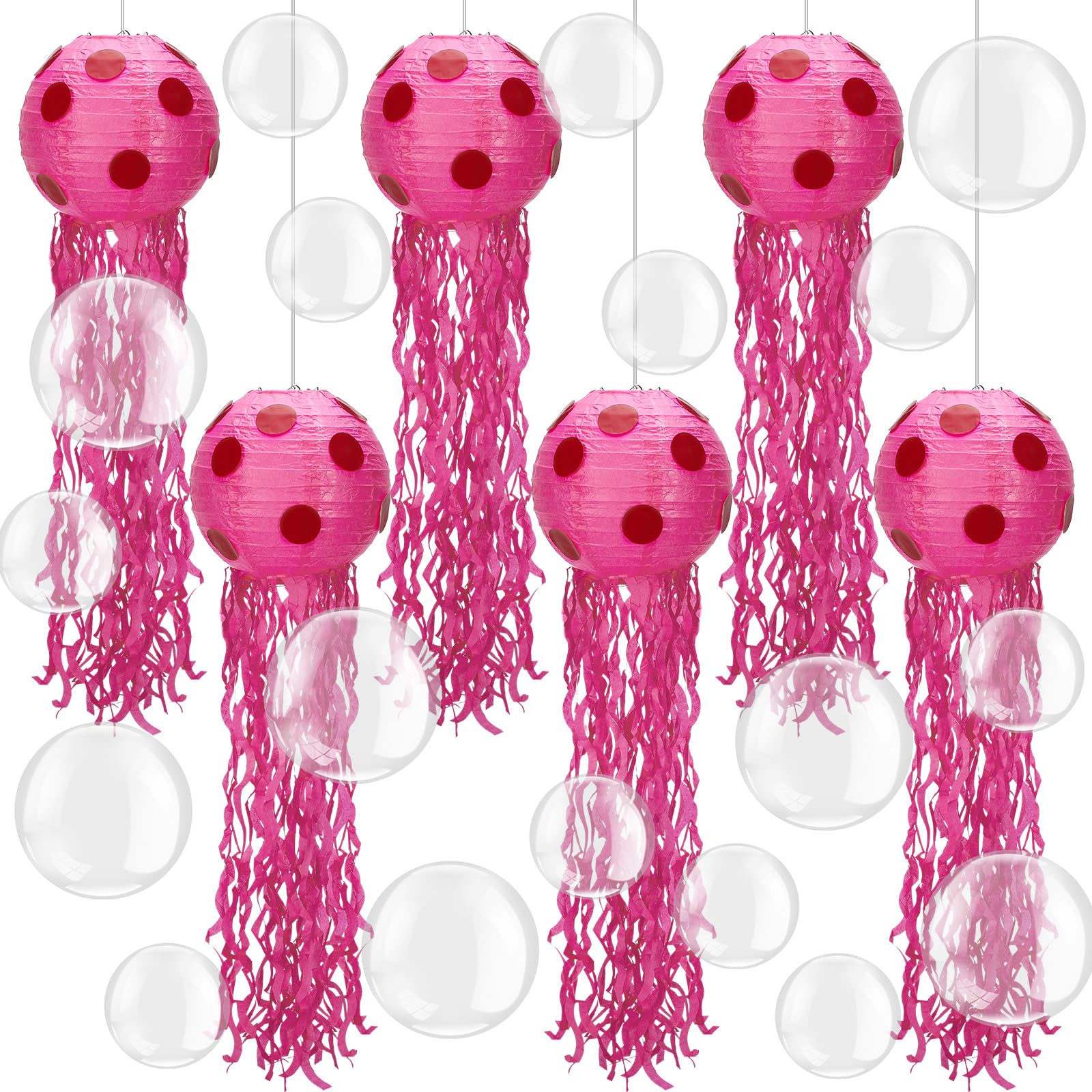 Lunmon jellyfish lanterns rose red 8 inch with rotating tentacles for playful party decor
