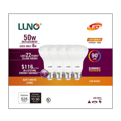LUNO R20 dimmable LED bulb emits warm 2700K glow for cozy spaces