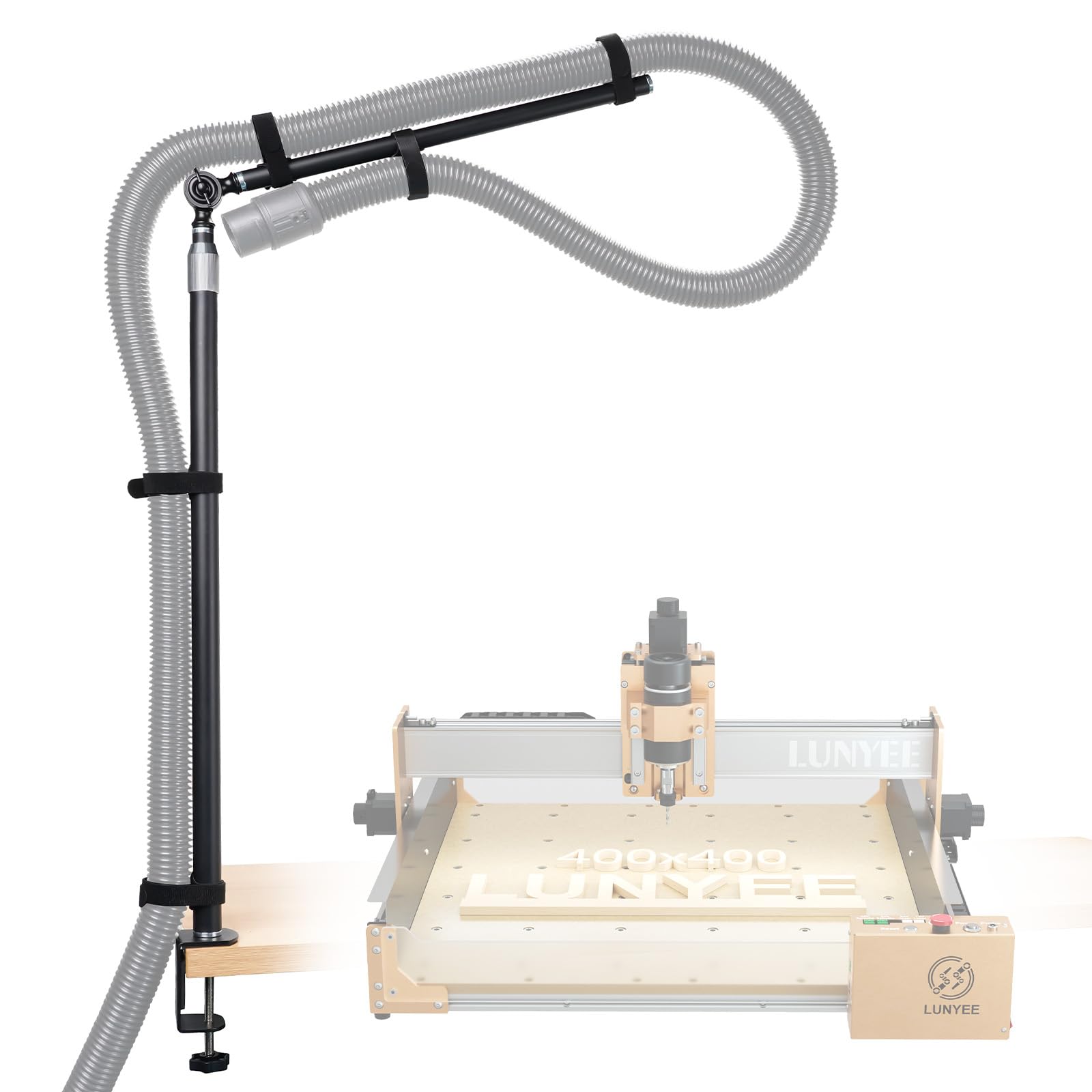 LUNYEE dust collection boom arm mounted-hose keeps workflow clear