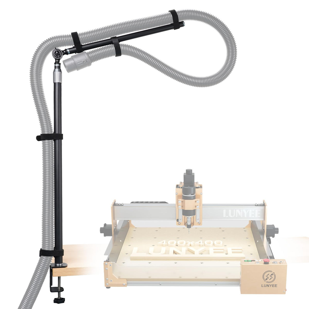 LUNYEE dust collection boom arm mounted-hose keeps workflow clear