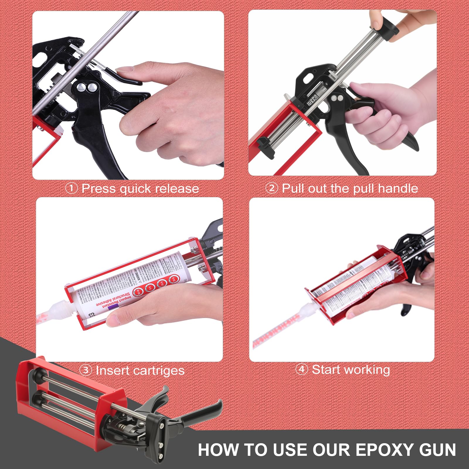 LUORIN epoxy gun dual-component 200ml full-metal frame ensures reliable operation.