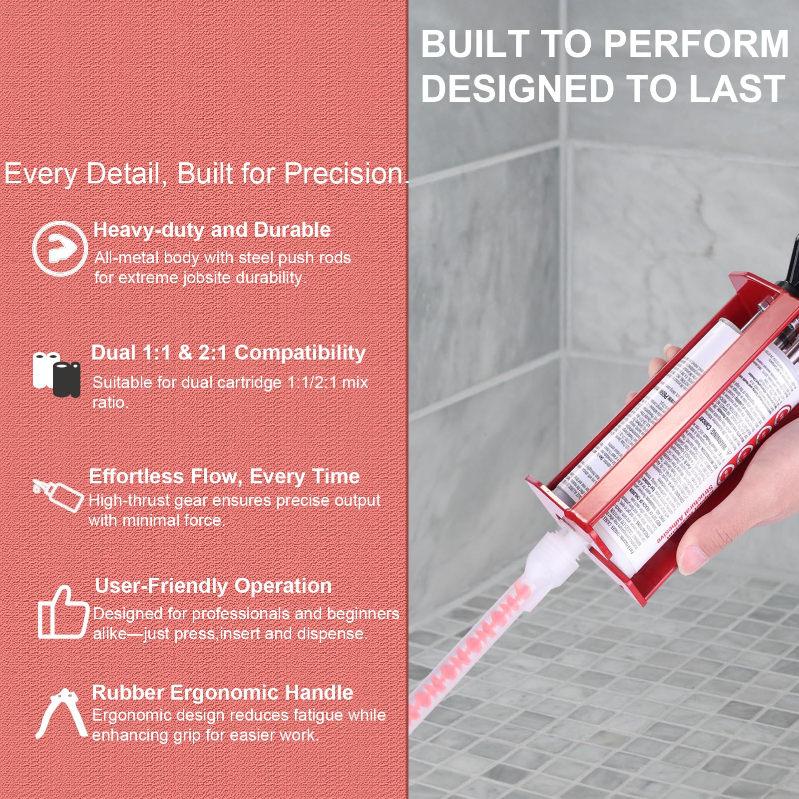 LUORIN epoxy gun dual-component 200ml rod and push plate ensure durable performance.