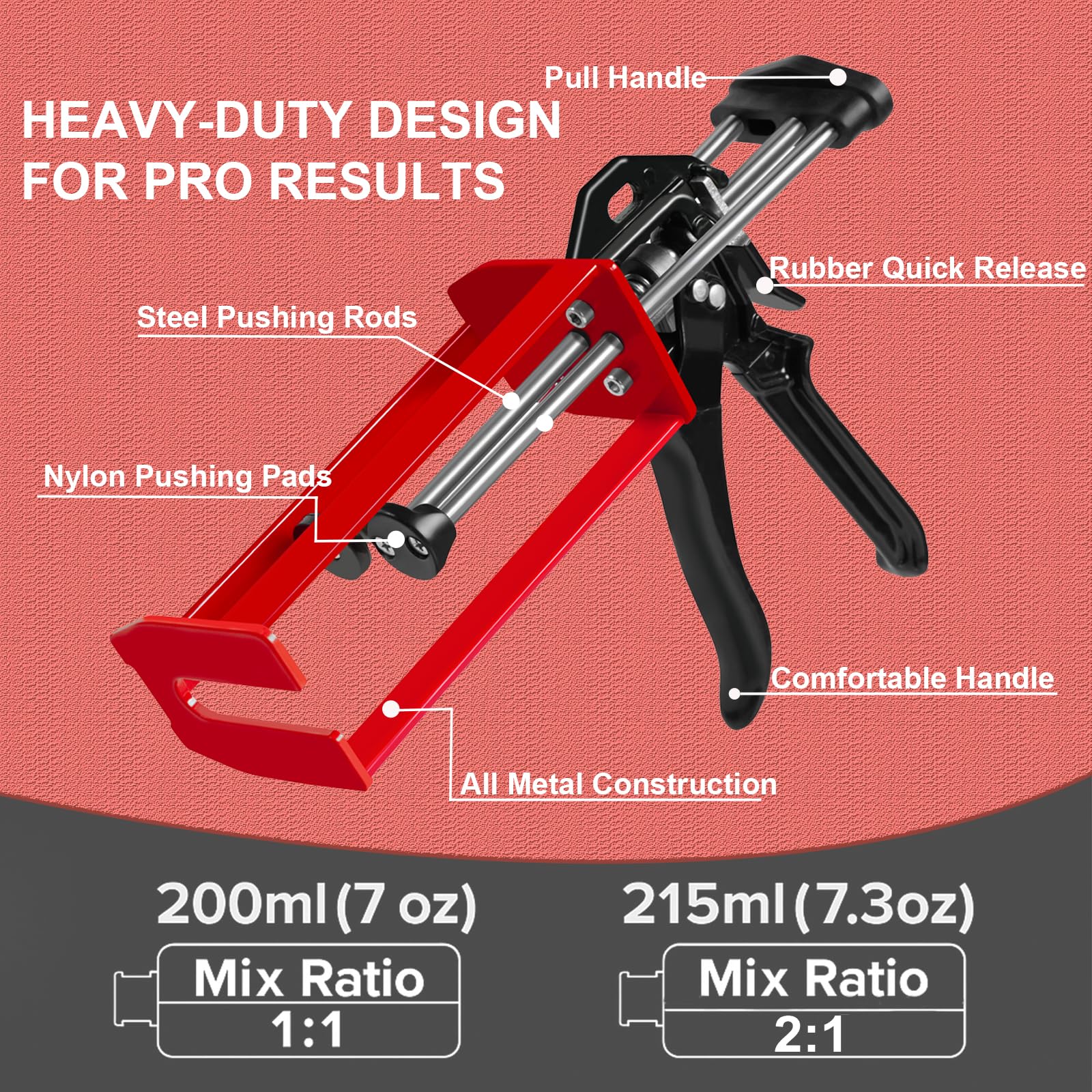 LUORIN epoxy gun dual-component 200ml trigger action enables controlled dispensing.