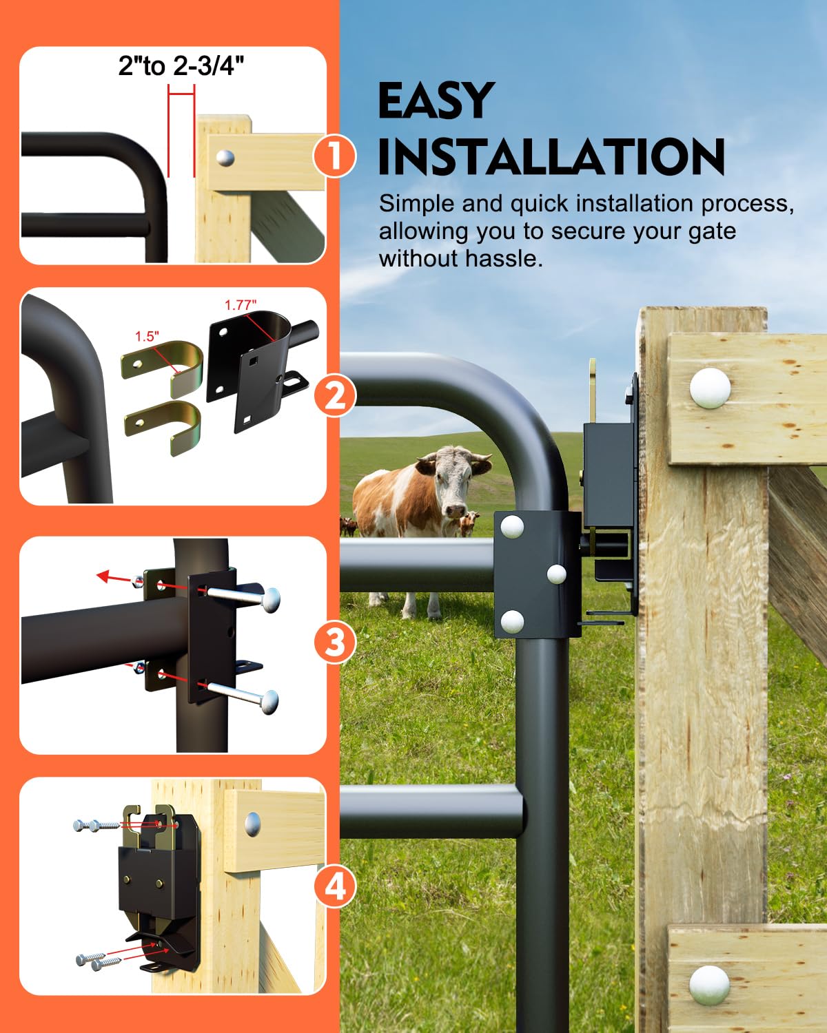 Fits 1.5–1.9 inch round gate tubes with Lupar latch.