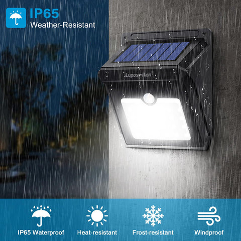 Luposwiten IP65 waterproof solar security light withstands weather conditions