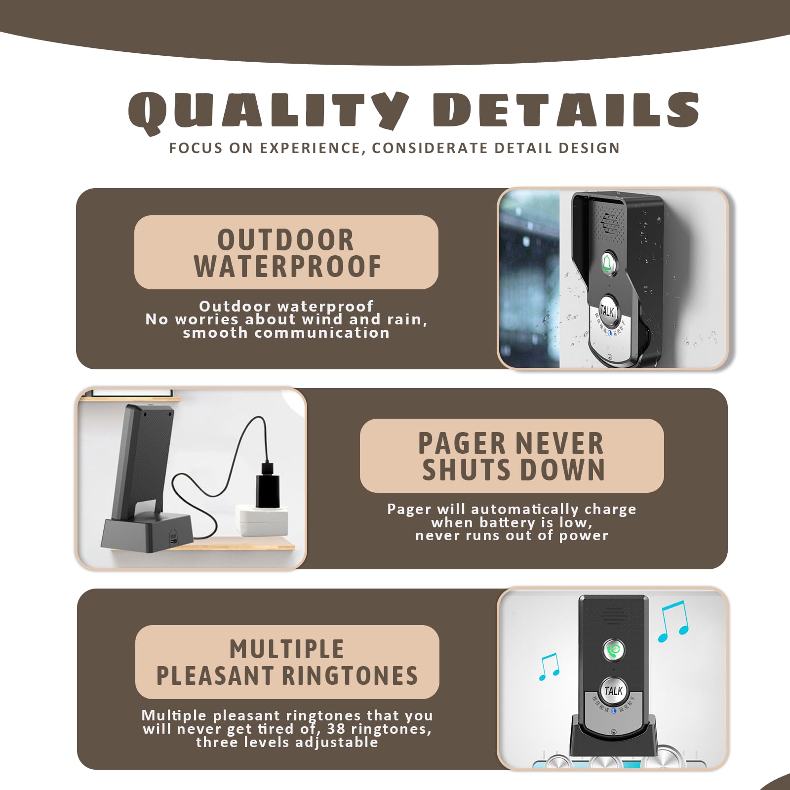 Luqeeg doorbell unit pack shown for easy call or intercom mode switching.