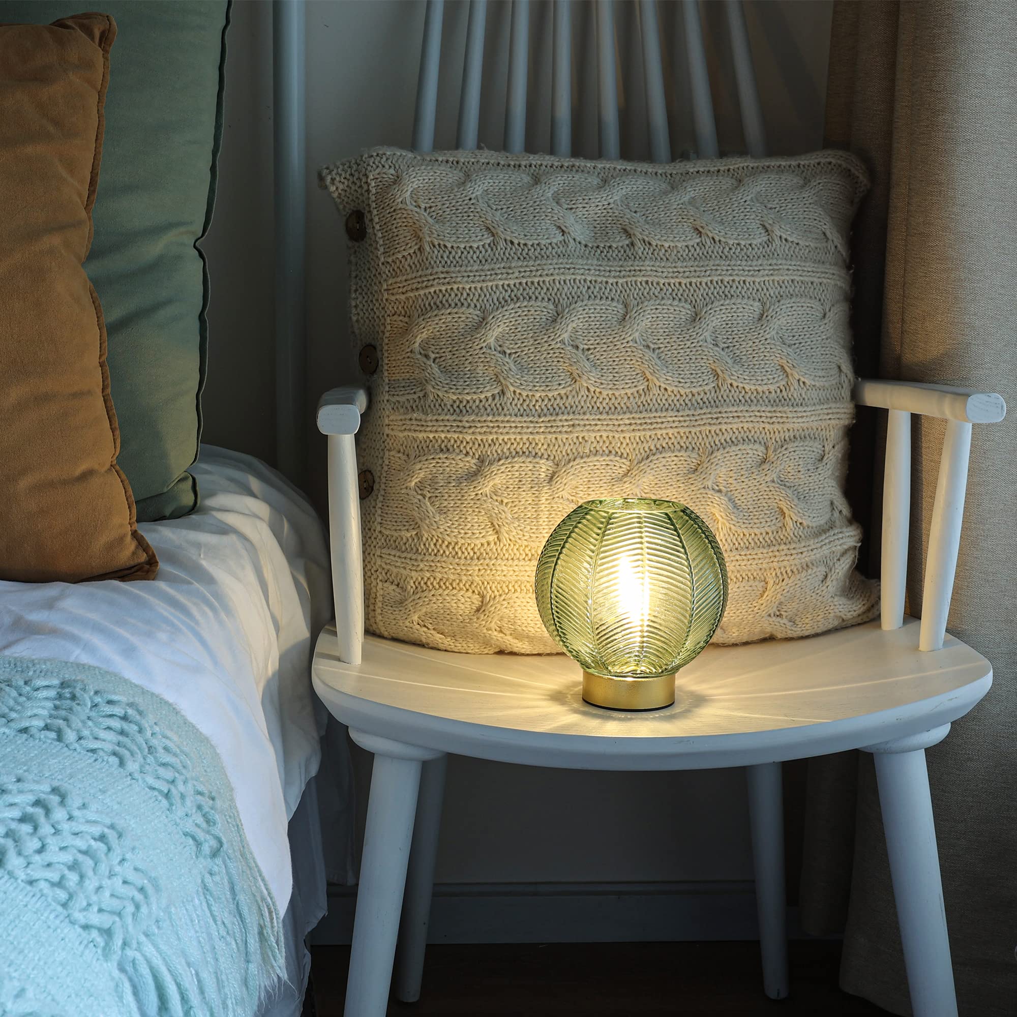 LUSHARBOR battery powered lamp green glass detail modern glass silhouette