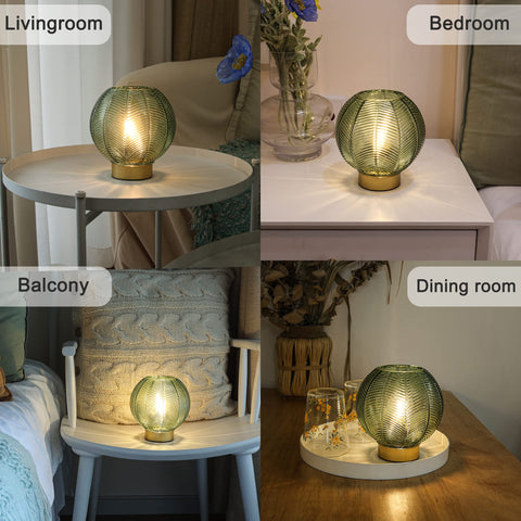 LUSHARBOR battery powered lamp green nightstand setup soft glow