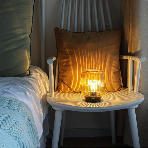 LUSHARBOR bedroom nightstand lamp emits soft light for late-night reading.