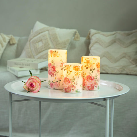 LUSHARBOR rose candle shown as a stylish dining room accent.