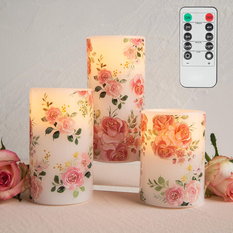LUSHARBOR real-wax rose flameless candle with a romantic rose pattern.