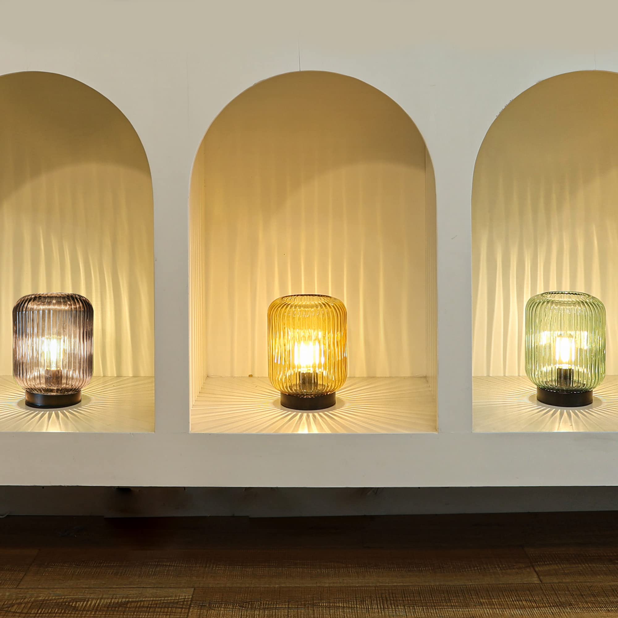 LUSHARBOR compact glass lamp with gold finish complements modern decor.