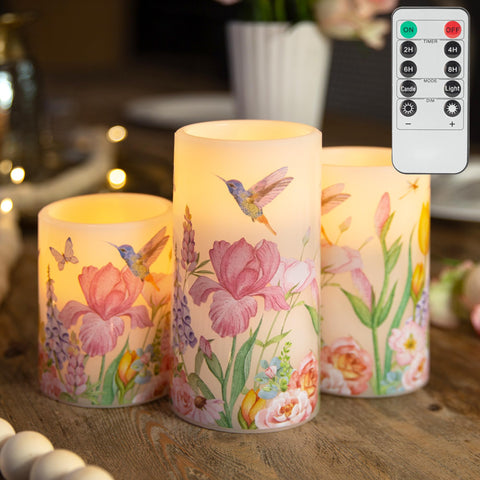 LUSHARBOR hummingbird wax flameless candle set of three enhances elegant table decor