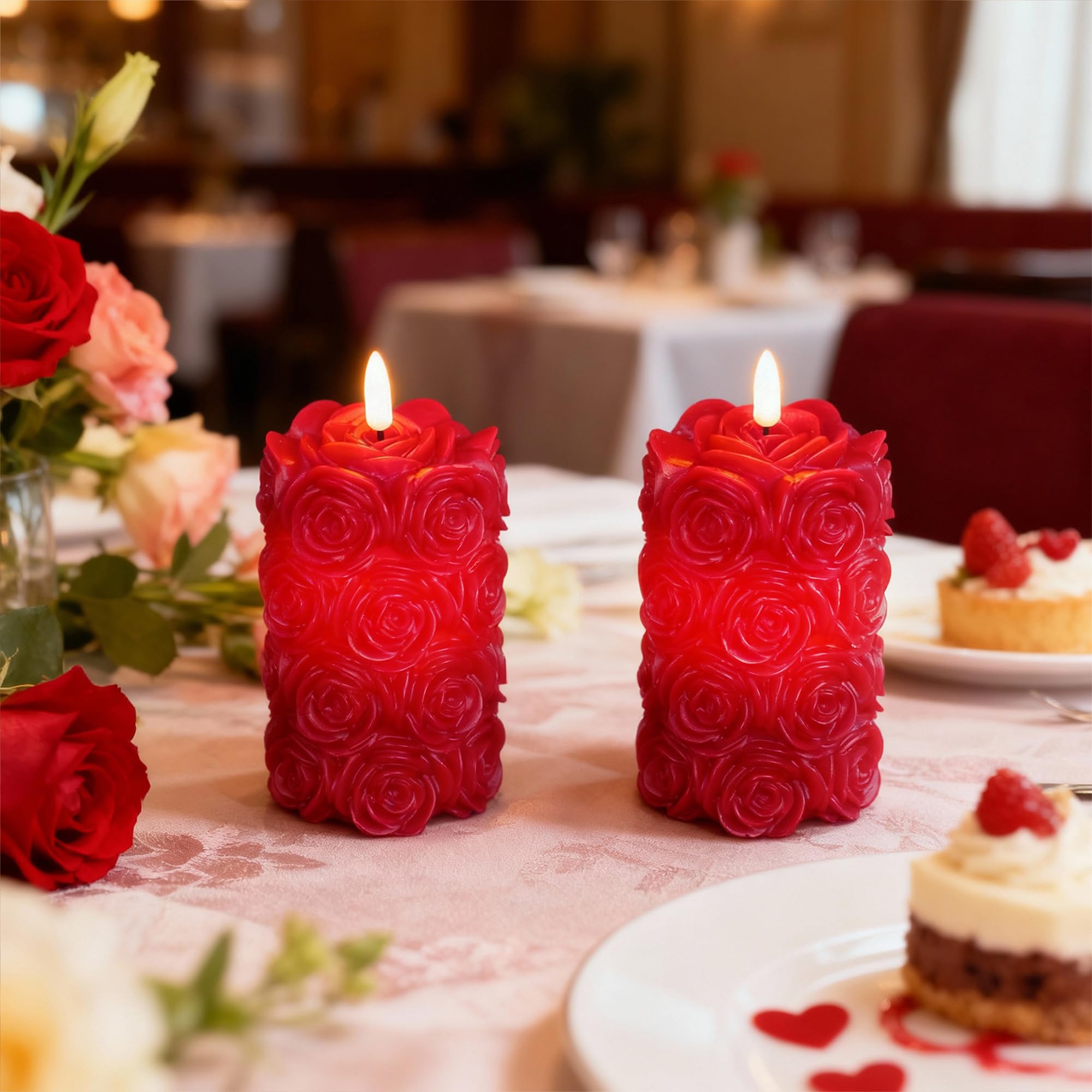 LUSHARBOR rose flameless candle with remote in red offers romantic ambience