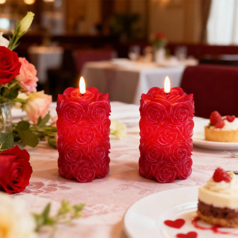 LUSHARBOR rose flameless candle with remote in red offers romantic ambience