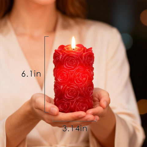 Warm glow from LUSHARBOR rose flameless candle highlights petal details