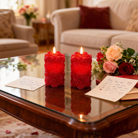 Wedding décor use with LUSHARBOR rose flameless candles on table