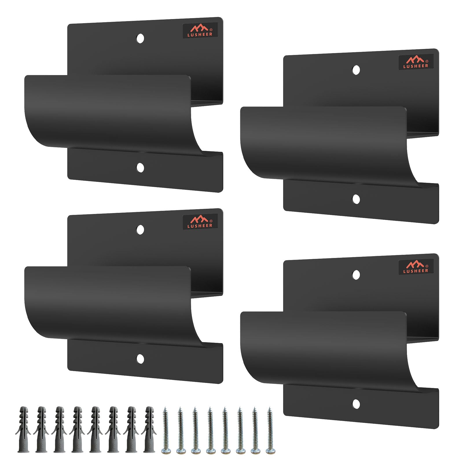 Lusheer ladder hangers on a garage wall for tidy ladder storage.
