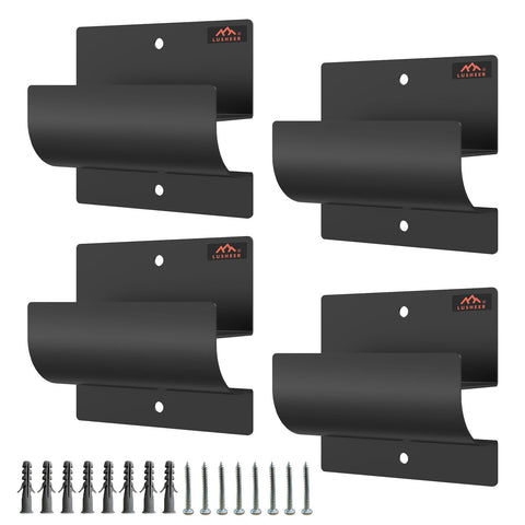 Lusheer ladder hangers on a garage wall for tidy ladder storage.