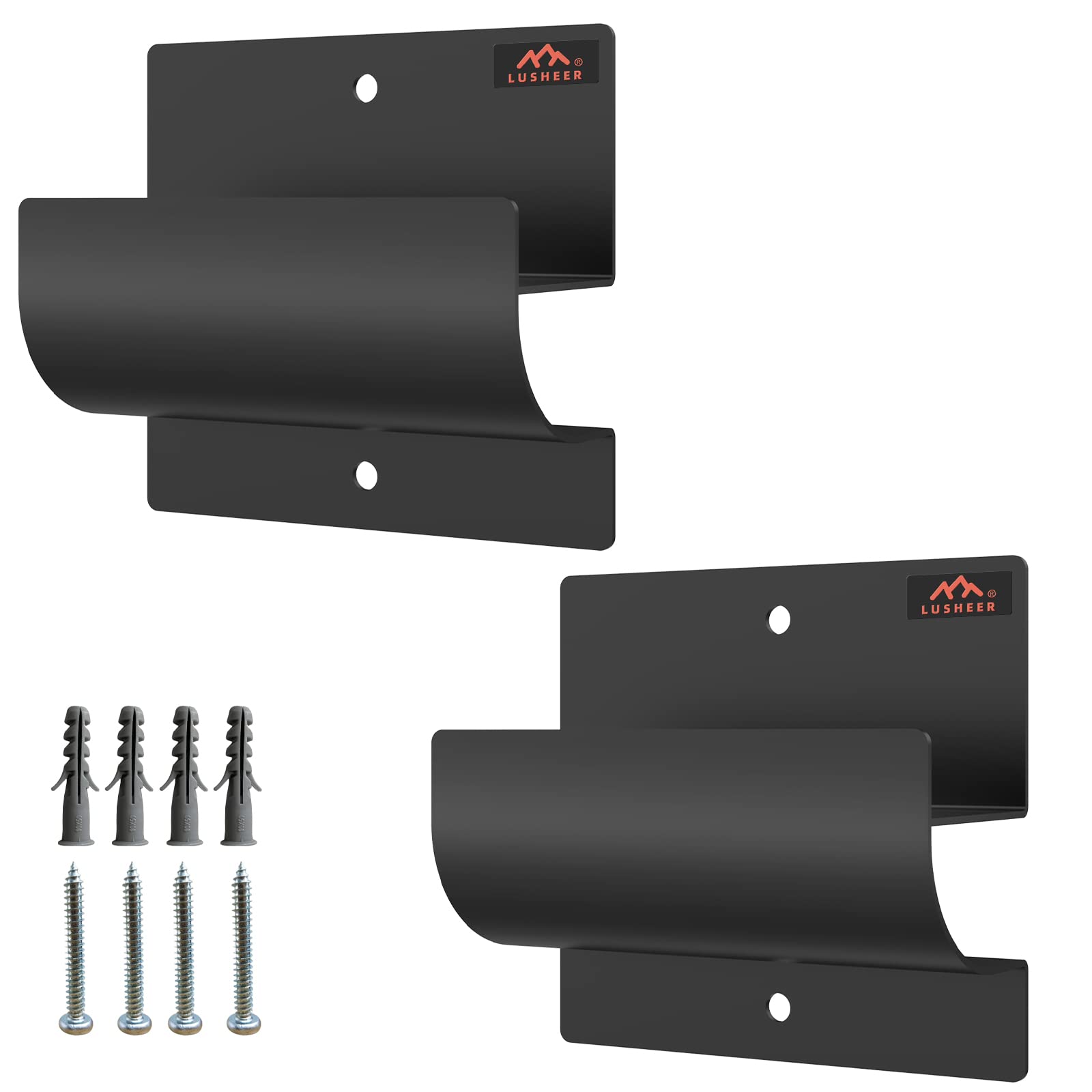 Lusheer ladder hooks on a garage wall holding a ladder for easy access.