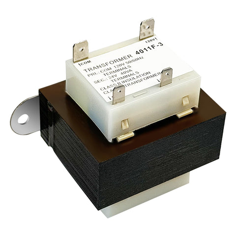 Lusperi 120V-to-24V transformer front view, ideal for furnace control.