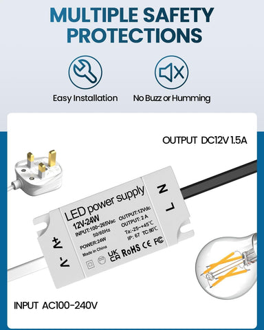 Flicker-free operation with built-in safety protections.