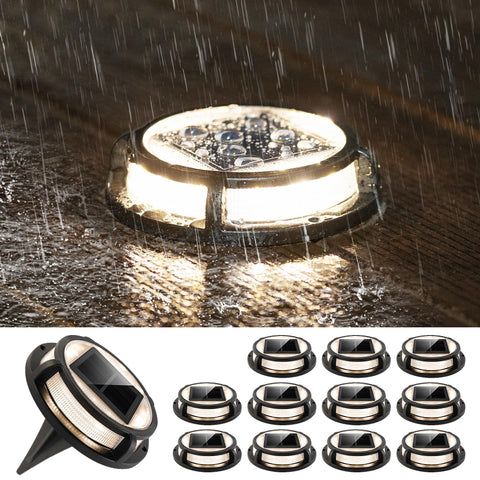 LUTEC 12-pack solar driveway lights, front view, enhances curb visibility for safety