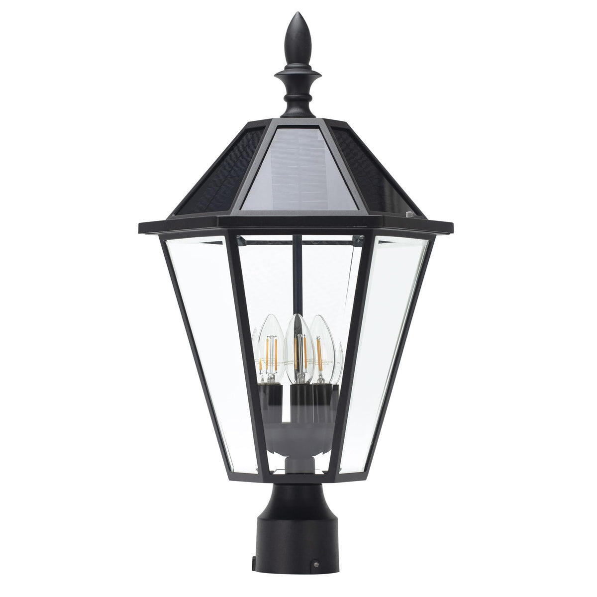 LUTEC 12513LE4-SL LED post solar light illuminating outdoor pathways