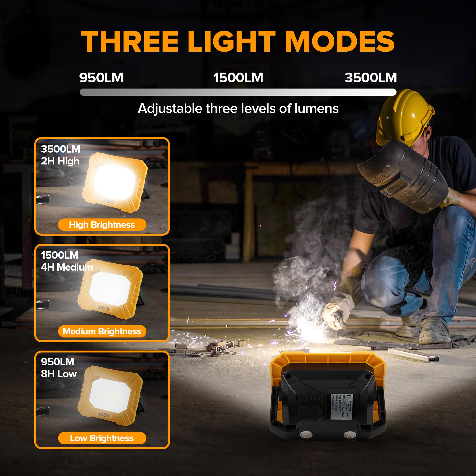 LUTEC light on a magnetic stand rotated 180 degrees for flexible positioning