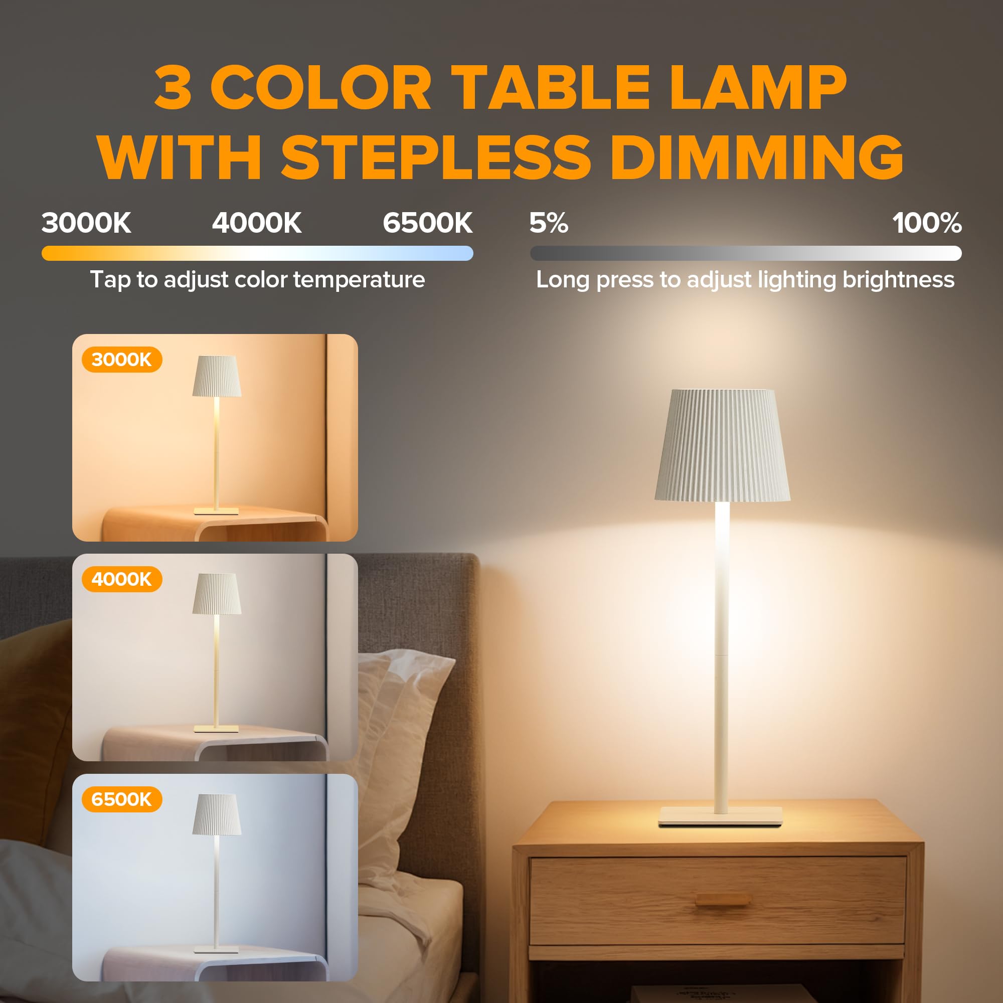 LUTEC dimmed light view shows stepless brightness control.