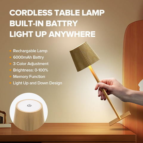 LUTEC cordless table lamp battery compartment detail highlights internal capacity.