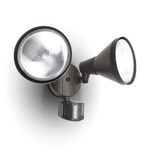 LUTEC 6211BZ-PIR23A dual-head floodlight with motion sensor illuminating a doorway