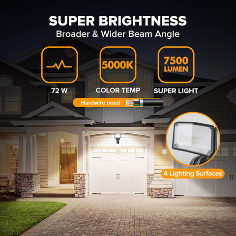 LUTEC 72W flood light activates on motion along driveway and yard